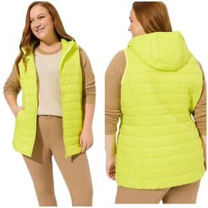 Torrid NWT Light Packable Puffer Vest Bright Yellow Hooded Full Zip Size 2X